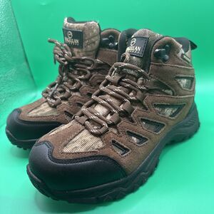 Magellan Outdoor Boys Hiking Boots Sz 1D Brown Leather Camping Walking Outdoors